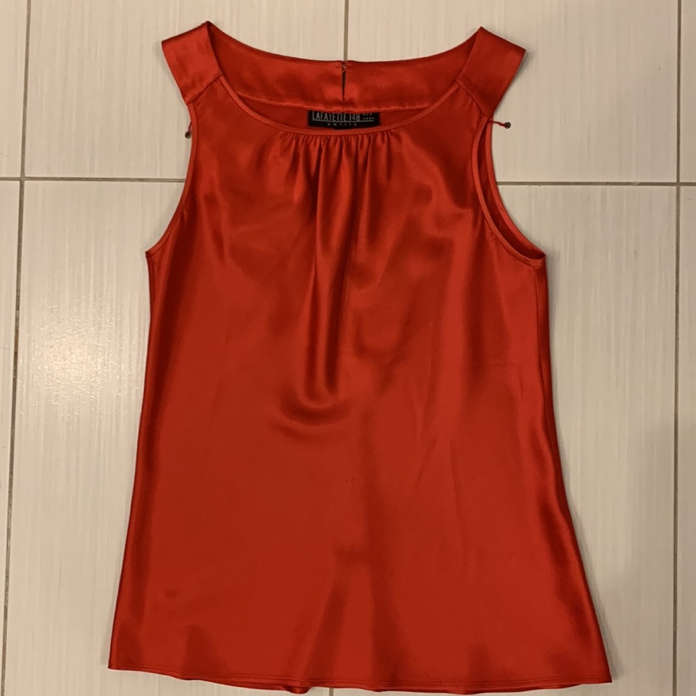 Lafayette 148 Petite Silk Charmeuse Tanks in Blue, Gold and Red - Picture 5 of 10